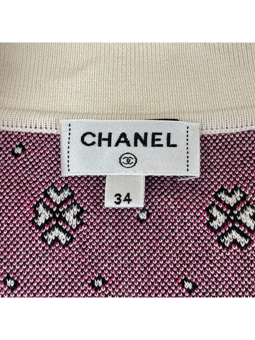 Chanel Long Sleeve Sweater 34 White Pink CC Logo Half Zip Clover Cotton Silk